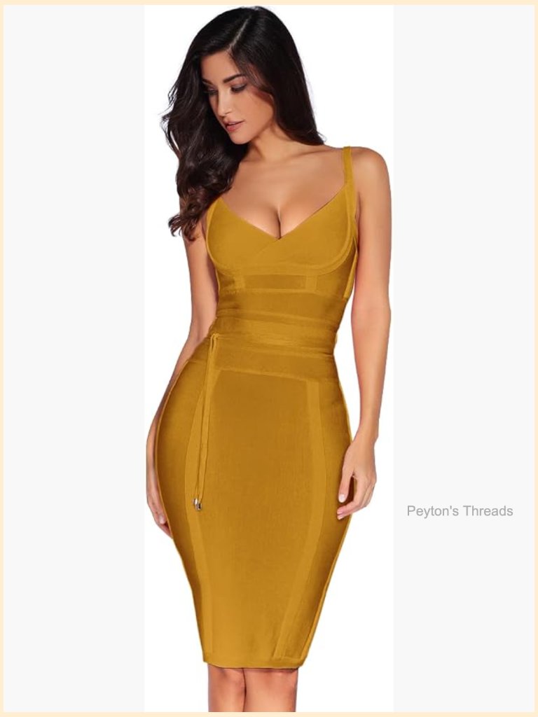 Rayon Bodycon Bandage Party Dress With Belted Waist